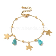 Summer Beach Nuggets Natural Amazonite & Ion Plating(IP) 304 Stainless Steel Charm Bracelets for Women Men, Golden, Starfish, 6-1/2 inch(16.6cm)(BJEW-P326-05A-G)