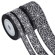 3 Rolls 3 Styles  Halloween Printed Polyester Grosgrain Ribbon, Spider Web Pattern, for Costume Decoration, Black, 3/8 ~1 inch(9~26mm), 5 yards/roll, 1 roll/style(OCOR-GF0002-50A)