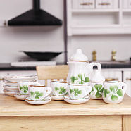 Mini Ceramic Tea Sets, including Cup, Teapot, Saucer, Micro Landscape Garden Dollhouse Accessories, Pretending Prop Decorations, Clover, 13~27mm, 15pcs/set(BOTT-PW0011-44D)