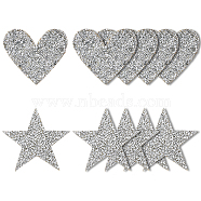 16Pcs 2 Style TPU Iron on/Sew on Clothing Patches, Beading Appliques, Heart/Star, Silver, 69~74x78~80x2.5mm, 8pcs/style(PATC-HY0001-03)