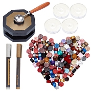 CRASPIRE DIY Letter Seal Kit, with Sealing Wax Particles, Stainless Steel Spoon, Candle, Wood Sealing Wax Furnace and Metallic Markers Paints Pens, Mixed Color, 12.5x13.5x6.5mm, 200pcs(DIY-CP0001-52)