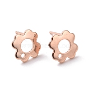 201 Stainless Steel Stud Earring Findings, with Hole and 316 Stainless Steel Pin, Flower, Real Rose Gold Plated, 10x10mm, Hole: 1.2mm, Pin: 0.7mm(STAS-K241-07RG)