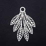 201 Stainless Steel Pendants, Filigree Joiners Findings, Laser Cut, Leaf, Stainless Steel Color, 49x35.5x1mm, Hole: 5mm(STAS-S105-JN909)