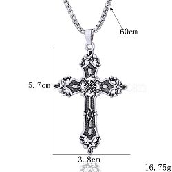 Bohemian Alloy Gothic Cross Pendant Necklaces for Women, Antique Silver, 23.62 inch(60cm)(FS-WG71BD3-02)