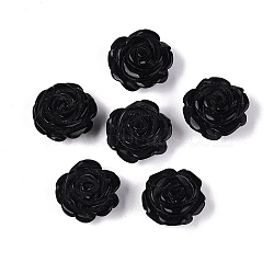 Natural Obsidian Carved Beads, Rose Flower, Half Drilled, 15~17x15~17x7~10mm, Hole: 1~1.2mm(G-Q601-41A-03)