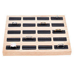 20-Slot Wood Ring Display Tray Stands, Finger Ring Organizer Holder, with PU Imitation Leather, Black, 19.2x15.4x1.8cm, Inner Diameter: 4x1.5cm(RDIS-WH0033-24)