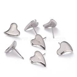 Non-Tarnish 304 Stainless Steel Stud Earring Settings, Heart, Stainless Steel Color, 12x11x2mm, Tray: 9x8mm, Pin: 0.8mm(X-STAS-J032-03)