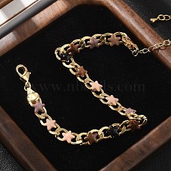 Star Brass Enamel Curb Chain Bracelets for Women, Rack Plating, Cadmium Free & Lead Free, Long-Lasting Plated, Real 18K Gold Plated, 7-3/8 inch(18.8cm)(BJEW-B125-02G)