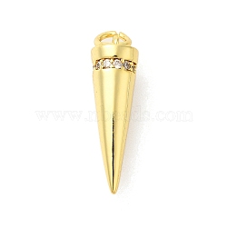 Rack Plating Brass Micro Pave Cubic Zirconia Pendants, Long-Lasting Plated, Lead Free & Cadmium Free, Cone, Real 18K Gold Plated, 18x5x5mm, Hole: 3mm(KK-S396-74G)