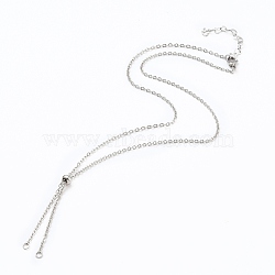304 Stainless Steel Cable Chain Necklace Making, with Slider Stopper Beads, Lobster Claw Clasps and Heart Extension Chain, Stainless Steel Color, 20.86 inch(53cm)(AJEW-JB00778-01)