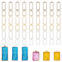 60Pcs 6 Styles Rack Plating Alloy Rectangle Open Back Bezel Pendants, For DIY UV Resin, Epoxy Resin, Pressed Flower Jewelry, Cadmium Free & Nickel Free & Lead Free, Mixed Color, 33.5~49x20~21x3.5mm, Hole: 3mm, 10pcs/style(FIND-OC0002-64)