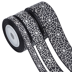 3 Rolls 3 Styles  Halloween Printed Polyester Grosgrain Ribbon, Spider Web Pattern, for Costume Decoration, Black, 3/8 ~1 inch(9~26mm), 5 yards/roll, 1 roll/style(OCOR-GF0002-50A)