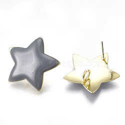 Alloy Stud Earring Findings, with Loop, Enamel and Steel Pins, Star, Light Gold, Slate Gray, 23x24mm, Hole: 3mm, Pin: 0.7mm(PALLOY-S121-10A)