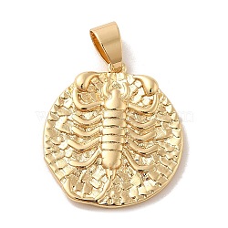 Real 18K Gold Plated Zodiac Theme Brass Pendants, Scorpio, 22.5~23x20.5~21x2~3mm, Hole: 6x4mm(KK-M273-04J-G)