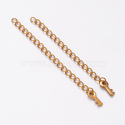 Ion Plating(IP) 304 Stainless Steel Chain Extender, with Skeleton key Charms, Golden, 62~70mm, Ring: 4x3x0.5mm(X-STAS-F098-11)