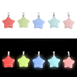 CHGCRAFT 10pcs 5 colors Synthetic Luminous Stone Pendants, Star Charms, with Platinum Tone Alloy Findings, Mixed Color, 22.5x20.5x5.5mm, Hole: 5.5x3.5mm, 2pcs/color(G-CA0001-68)