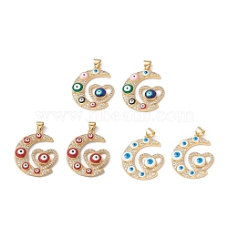 Rack Plating Brass Enamel Pendants, with Cubic Zirconia, Moon with Heart & Evil Eye, Real 18K Gold Plated, Long-Lasting Plated, Mixed Color, 28x23x4mm, Hole: 4x3.5mm(KK-D087-21G)