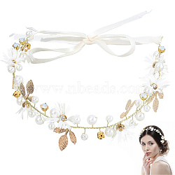 1Pc Simple Crystal Beaded Handmade Hairband for Bride Wedding Bridal Veil Hair Accessories Hair Vine, Antique White, 300mm(OHAR-CY0001-22)