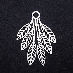 201 Stainless Steel Pendants, Filigree Joiners Findings, Laser Cut, Leaf, Stainless Steel Color, 49x35.5x1mm, Hole: 5mm(STAS-S105-JN909)