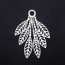 Non-Tarnish 201 Stainless Steel Pendants, Filigree Joiners Findings, Laser Cut, Leaf, Stainless Steel Color, 49x35.5x1mm, Hole: 5mm(STAS-S105-JN909)