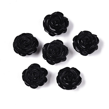 Natural Obsidian Carved Beads, Rose Flower, Half Drilled, 15~17x15~17x7~10mm, Hole: 1~1.2mm