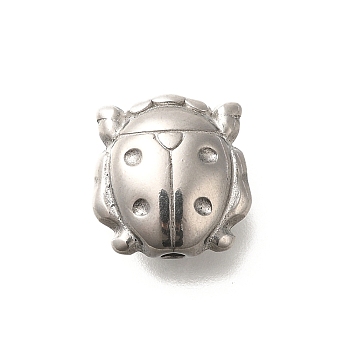 Anti-Tarnish 304 Stainless Steel Beads, Ladybug, Stainless Steel Color, 12.5x12x6.5mm, Hole: 1.8mm