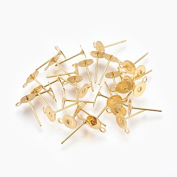 304 Stainless Steel Stud Earring Settings, for DIY Earring Making, with Loop, Golden, 12x6mm, Hole: 1mm, Pin: 0.4mm, Tray: 6mm

