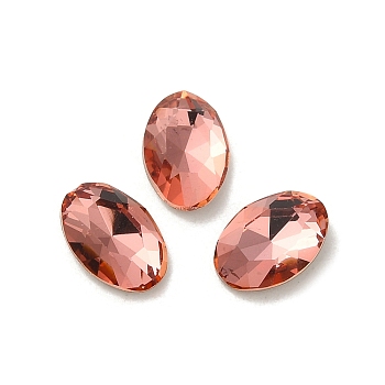 Glass Rhinestone Cabochons, Point Back & Back Plated, Faceted, Oval, Padparadscha, 8x5.5x2.5mm