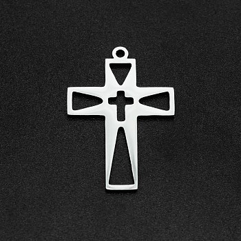 201 Stainless Steel Pendants, Laser Cut, Hollow, Cross, Stainless Steel Color, 30x20.5x1mm, Hole: 1.6mm