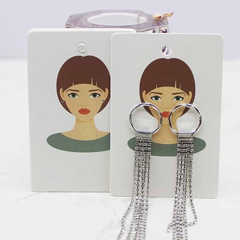Paper Earring Display Cards, Earring Holder Cards, Rectangle with Girl Pattern, Dark Sea Green, 9x6x0.03cm, Hole: 5mm and 1mm