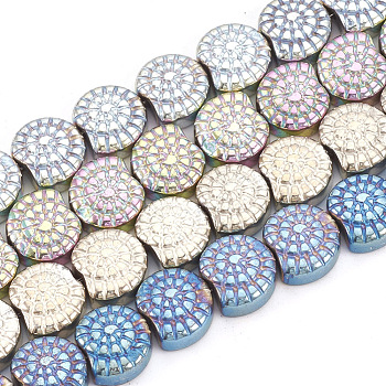 Electroplate Non-magnetic Synthetic Hematite Beads Strands, Shell, Mixed Color, 10x9x4mm, Hole: 1mm, about 45pcs/strand, 15.7 inch
