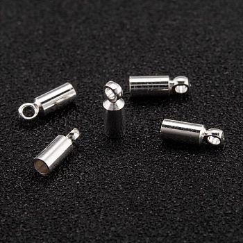 Brass Cord Ends, Long-Lasting Plated, 925 Sterling Silver Plated, 8x2.5mm, Hole: 1.5mm, Inner Diameter: 2mm