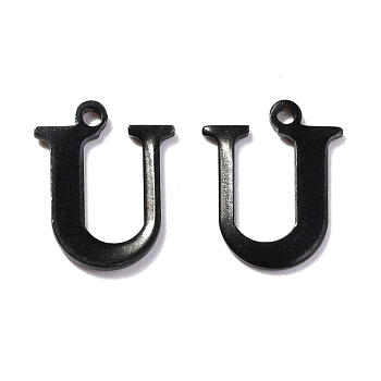 304 Stainless Steel Alphabet Charms, Electrophoresis Black, Letter.U, 12x9.5x1mm, Hole: 1mm