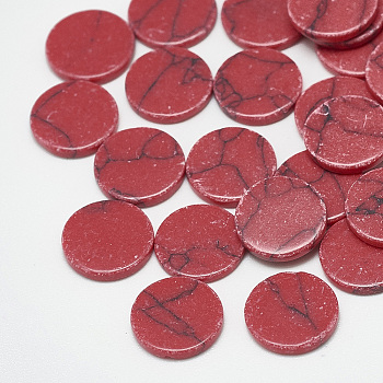 Synthetic Turquoise Cabochons, Dyed, Flat Round, Red, 10x1.5~2mm