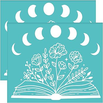 Self-Adhesive Silk Screen Printing Stencil, for Painting on Wood, DIY Decoration T-Shirt Fabric, Turquoise, Book Pattern, 195x140mm