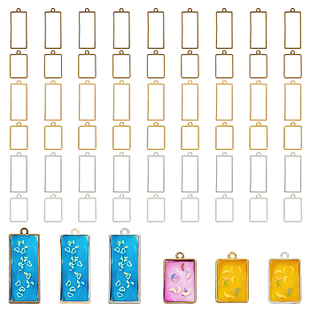 60Pcs 6 Styles Rack Plating Alloy Rectangle Open Back Bezel Pendants, For DIY UV Resin, Epoxy Resin, Pressed Flower Jewelry, Cadmium Free & Nickel Free & Lead Free, Mixed Color, 33.5~49x20~21x3.5mm, Hole: 3mm, 10pcs/style