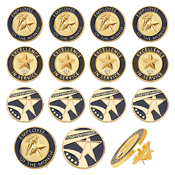 15Pcs 3 Styles Positive Reward Encourating Word Enamel Pin, Golden Zinc Alloy Star Badge for Backpack Clothes, Black, 20.5x1.5mm, 5Pcs/style