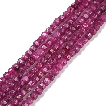 Lab Grown Red Corundum Beads Strands, Faceted, Cube, 2.5x2.5x2.5mm, Hole: 0.5mm, about 186~188pcs/strand, 15.16~15.35 inch(38.5~39cm)