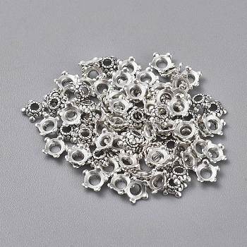 Tibetan Silver Bead Caps, Lead Free & Cadmium Free, Flower, Antique Silver, about 6mm in diameter, Hole: 2mm