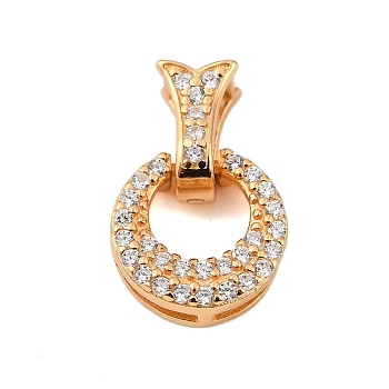 925 Sterling Silver Micro Pave Clear Cubic Zirconia Fold Over Clasps, Ring, Real 18K Gold Plated, 15x9.5x3.5mm, Hole: 2.5mm