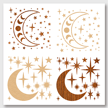 2Pcs 2 Styles PET Hollow Out Drawing Painting Stencils, for DIY Scrapbook, Photo Album, Moon Pattern, 300x300mm, 1pc/style