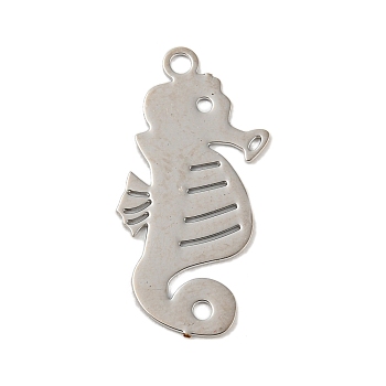 Brass Etched Metal Embellishments Pendants, Long-Lasting Plated, Sea Horse, Platinum, 21x10x0.3mm, Hole: 1.2mm
