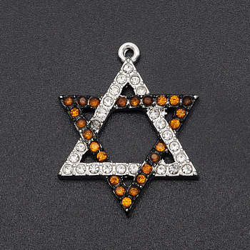 Religion Alloy Rhinestone Pendants, for Jewish, Star of David, Antique Silver & Platinum, Crystal, 26x21x2.5mm, Hole: 1.2mm