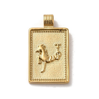 304 Stainless Steel Pendants, Rectangle with Constellations, Real 14K Gold Plated, Capricorn, 25x14x2mm, Hole: 2mm