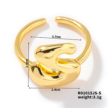 Fashionable Letter Brass Open Cuff for Women, Golden, European and American Style, Letter S, Inner Diameter: 17mm