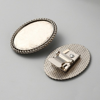 Zinc Alloy Bolo Tie Slides Clasp Cabochon Settings, Blank Bolo Tie Slides Low Profile Accessories, Antique Silver, Oval, Tray: 39.5x30mm, 46.5x36.5x9.5mm, Hole: 6x4.5mm