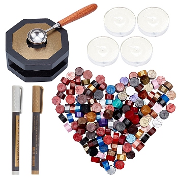 CRASPIRE DIY Letter Seal Kit, with Sealing Wax Particles, Stainless Steel Spoon, Candle, Wood Sealing Wax Furnace and Metallic Markers Paints Pens, Mixed Color, 12.5x13.5x6.5mm, 200pcs