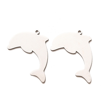 201 Stainless Steel Pendants, Dolphin Charms, Laser Cut, Stainless Steel Color, 20x30.5x1mm, Hole: 1.5mm