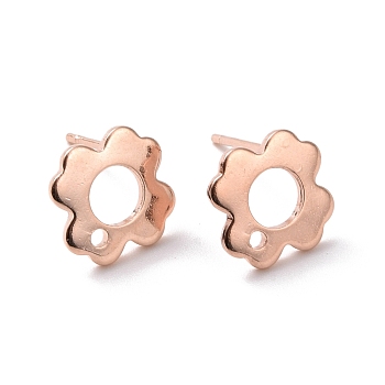 201 Stainless Steel Stud Earring Findings, with Hole and 316 Stainless Steel Pin, Flower, Real Rose Gold Plated, 10x10mm, Hole: 1.2mm, Pin: 0.7mm