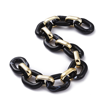 Handmade Acrylic Cable Chains, with CCB Plastic Linking Rings, Black, Links: 24x18x5mm and 19x12x4.5mm, 39.37 inch(1m)/strand
